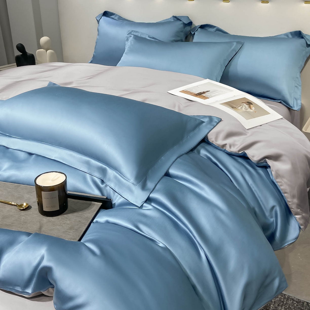 91家纺网 家纺一手货源 找家纺 涵宸家纺 2026新款兰精3M天丝纯色四件套 深海蓝+大地灰