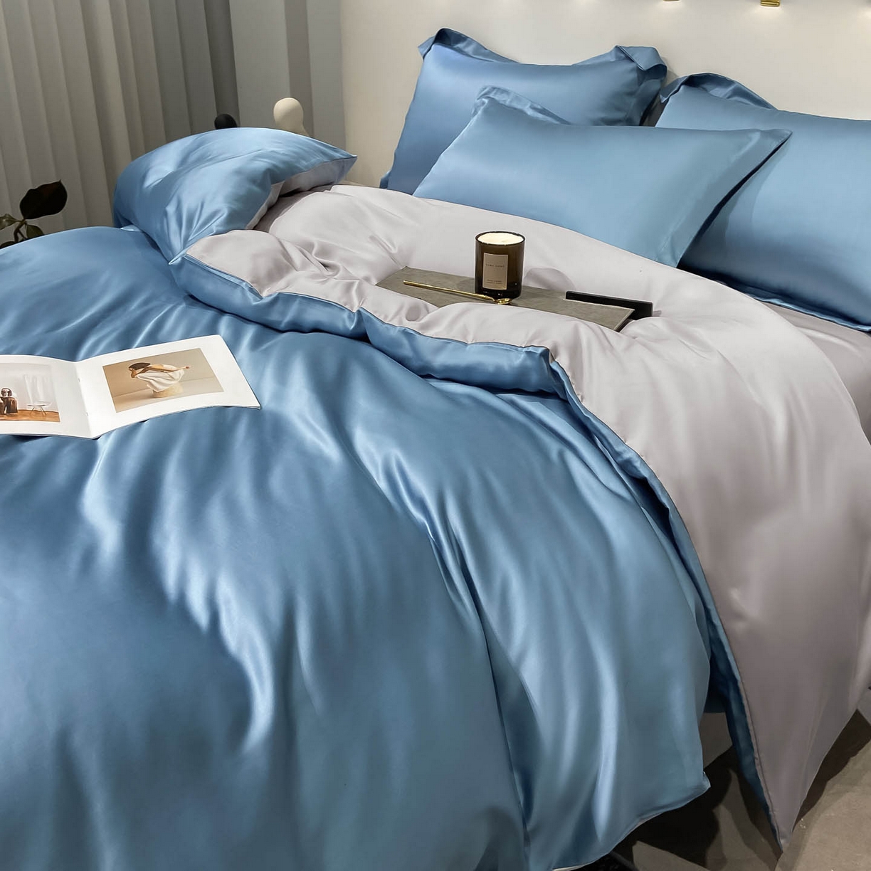 91家纺网 家纺一手货源 找家纺 涵宸家纺 2026新款兰精3M天丝纯色四件套 深海蓝+大地灰