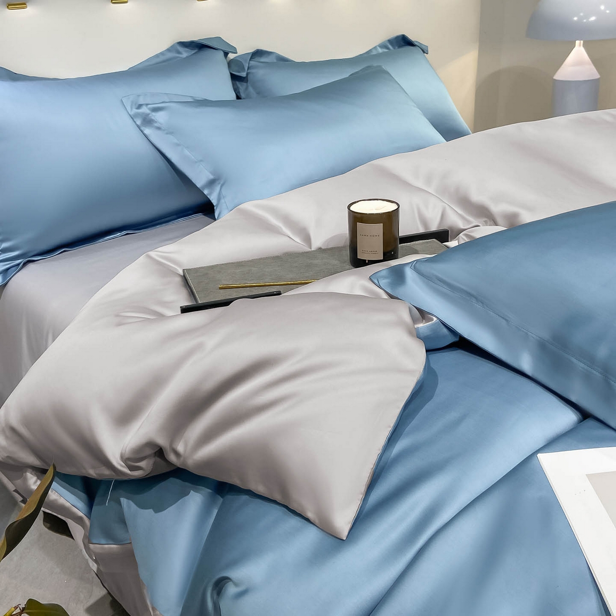 91家纺网 家纺一手货源 找家纺 涵宸家纺 2026新款兰精3M天丝纯色四件套 深海蓝+大地灰