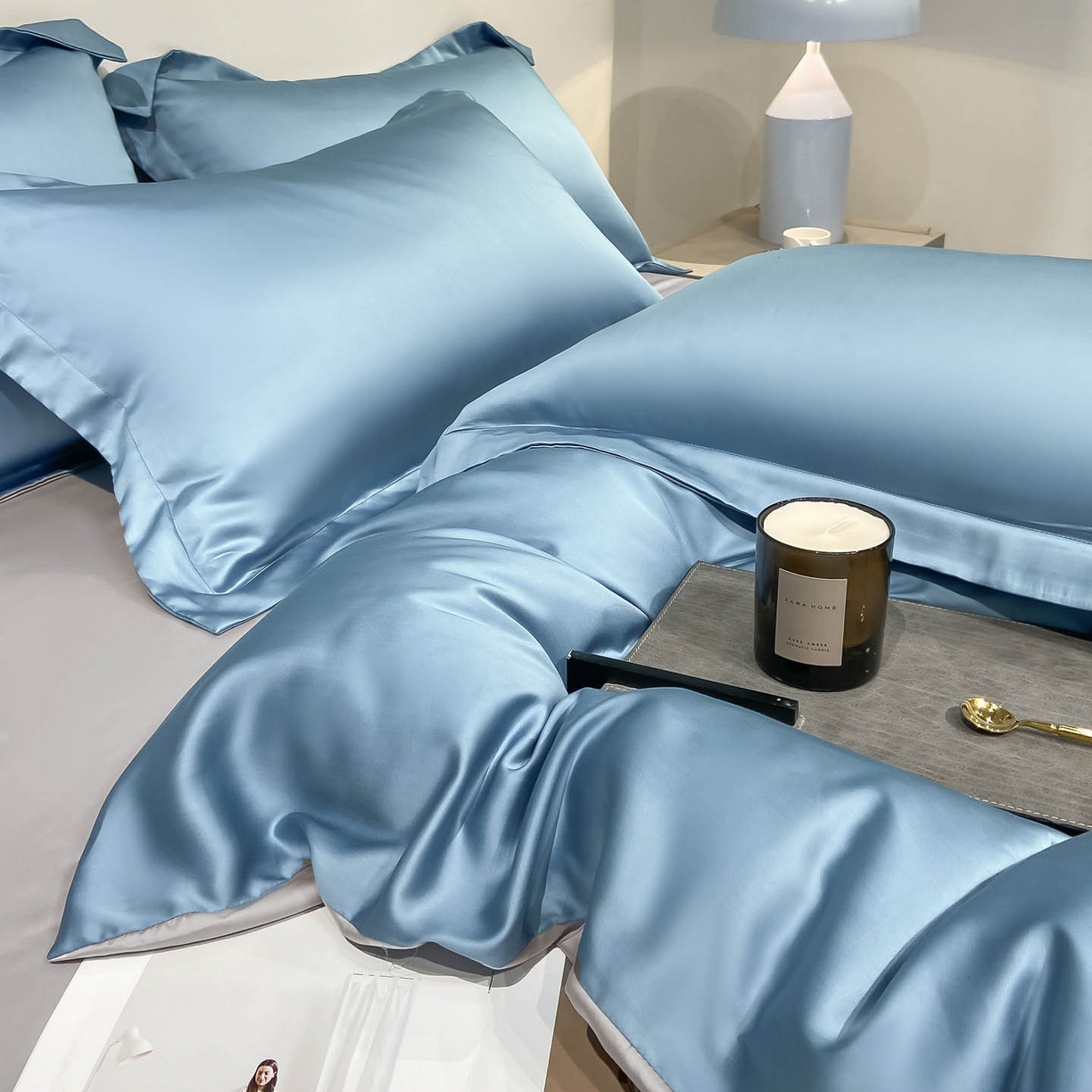 91家纺网 家纺一手货源 找家纺 涵宸家纺 2026新款兰精3M天丝纯色四件套 深海蓝+大地灰