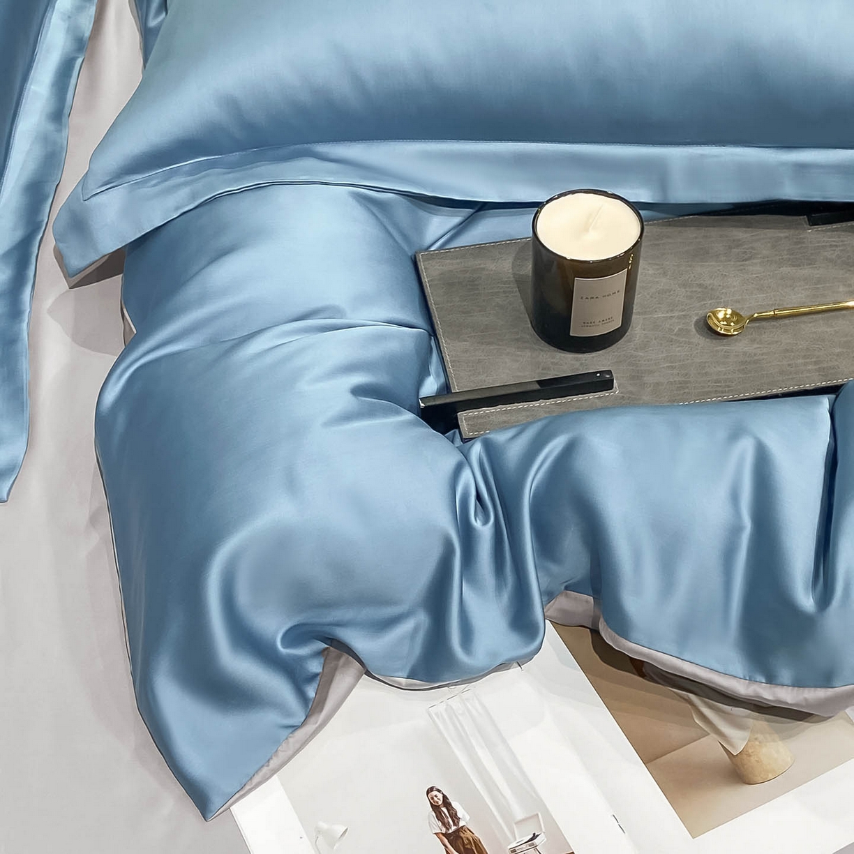 91家纺网 家纺一手货源 找家纺 涵宸家纺 2026新款兰精3M天丝纯色四件套 深海蓝+大地灰