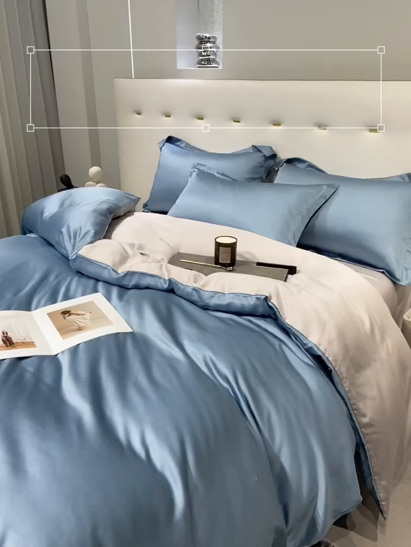 91家纺网 家纺一手货源 找家纺 涵宸家纺 2026新款兰精3M天丝纯色四件套 深海蓝+大地灰