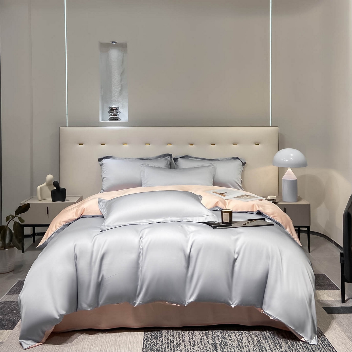 涵宸家纺 2026新款兰精3M天丝纯色四件套 星辰兰+蜜桃粉