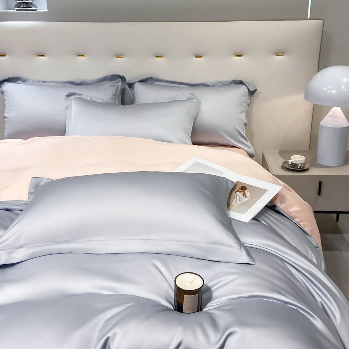 91家纺网 家纺一手货源 找家纺 涵宸家纺 2026新款兰精3M天丝纯色四件套 星辰兰+蜜桃粉