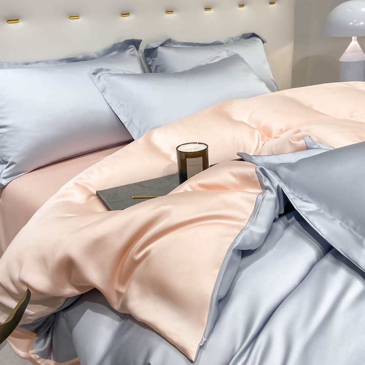 91家纺网 家纺一手货源 找家纺 涵宸家纺 2026新款兰精3M天丝纯色四件套 星辰兰+蜜桃粉