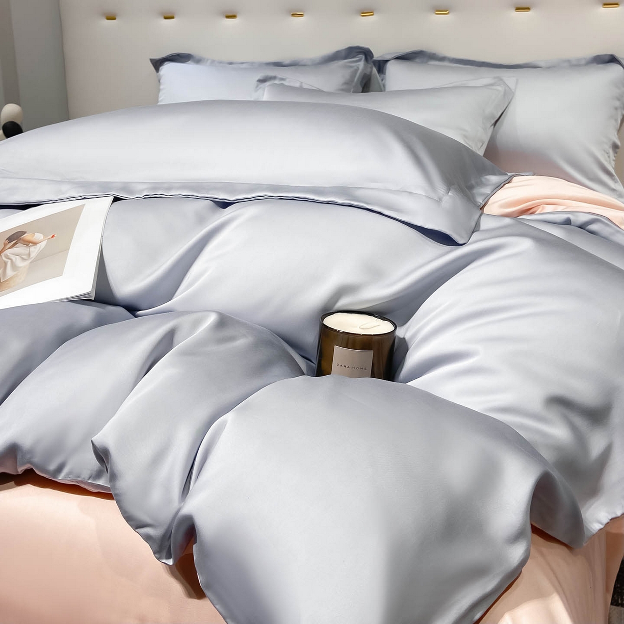 91家纺网 家纺一手货源 找家纺 涵宸家纺 2026新款兰精3M天丝纯色四件套 星辰兰+蜜桃粉