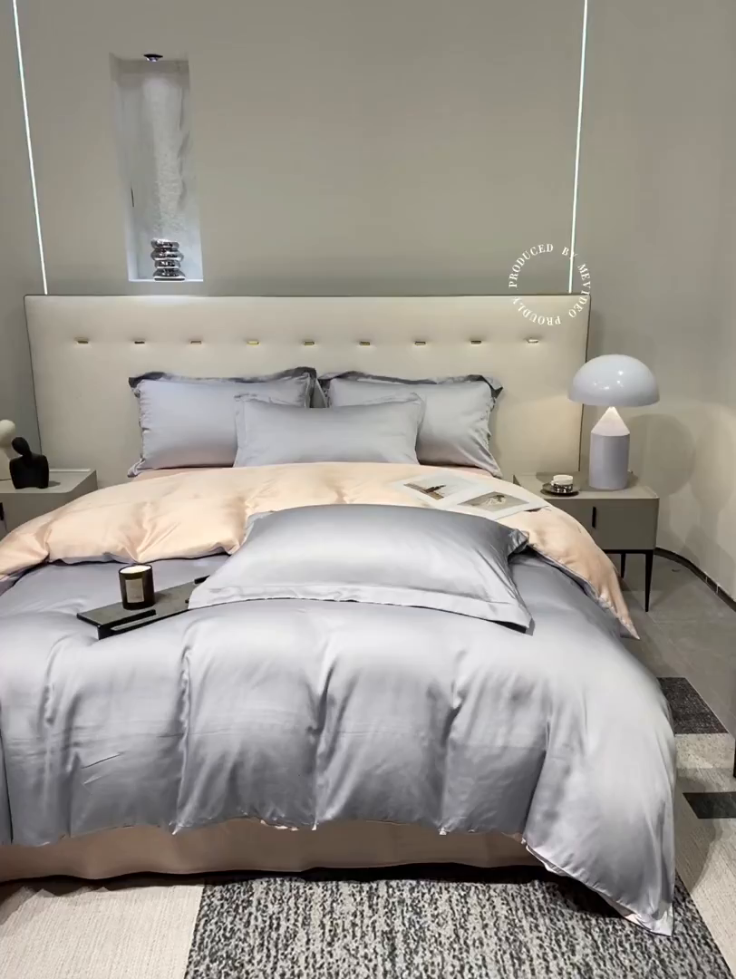 91家纺网 家纺一手货源 找家纺 涵宸家纺 2026新款兰精3M天丝纯色四件套 星辰兰+蜜桃粉