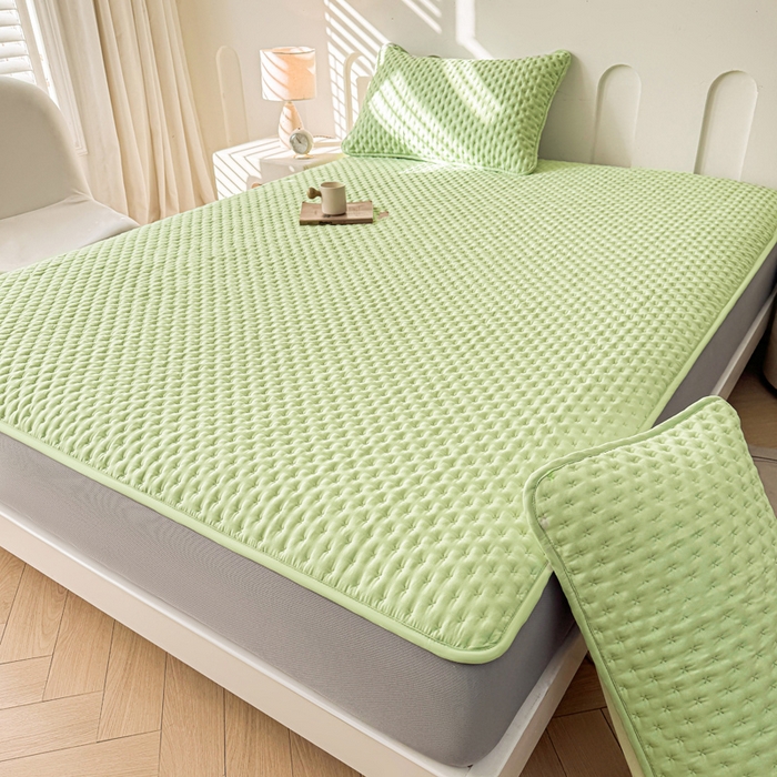 91家纺网 家纺一手货源 找家纺 予梦家纺 2026新款蚕丝夹棉床笠 布兰德-草绿