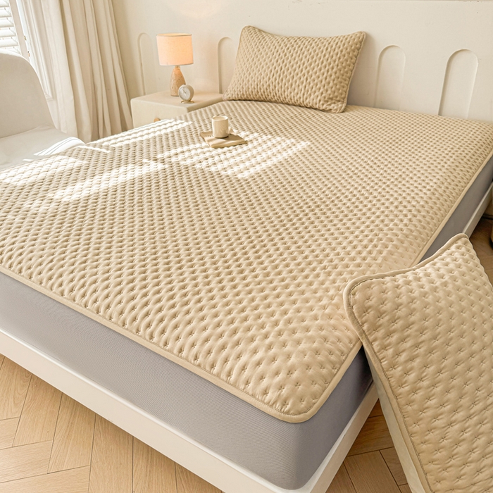 91家纺网 家纺一手货源 找家纺 予梦家纺 2026新款蚕丝夹棉床笠 布兰德-卡其