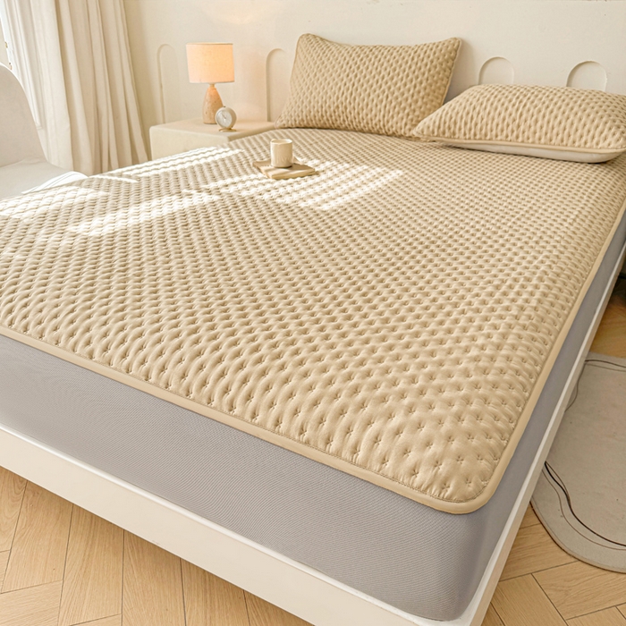 91家纺网 家纺一手货源 找家纺 予梦家纺 2026新款蚕丝夹棉床笠 布兰德-卡其