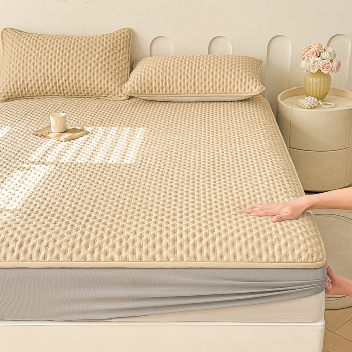 91家纺网 家纺一手货源 找家纺 予梦家纺 2026新款蚕丝夹棉床笠 布兰德-卡其