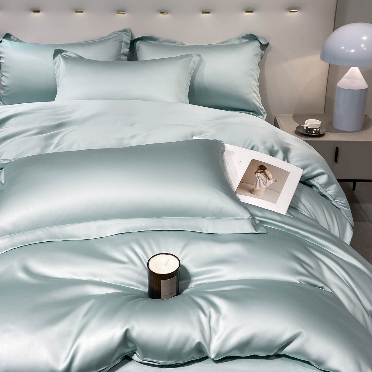 91家纺网 家纺一手货源 找家纺 涵宸家纺 2026新款兰精3M天丝纯色单被套 碧海绿