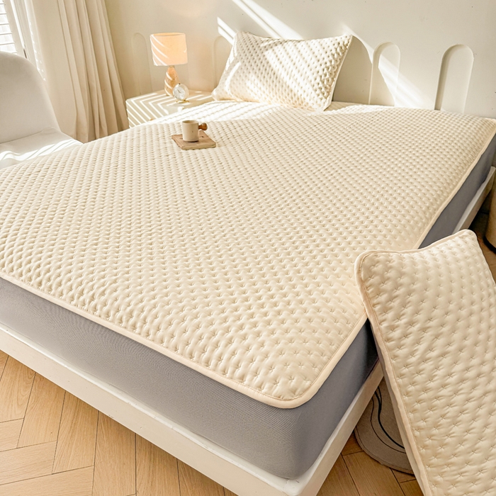 91家纺网 家纺一手货源 找家纺 予梦家纺 2026新款蚕丝夹棉床笠 布兰德-米黄