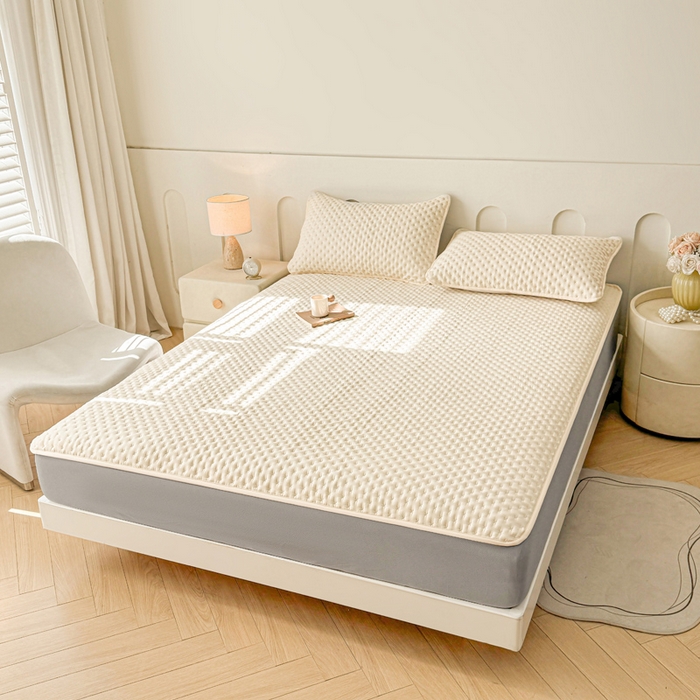 91家纺网 家纺一手货源 找家纺 予梦家纺 2026新款蚕丝夹棉床笠 布兰德-米黄