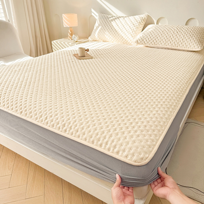 91家纺网 家纺一手货源 找家纺 予梦家纺 2026新款蚕丝夹棉床笠 布兰德-米黄