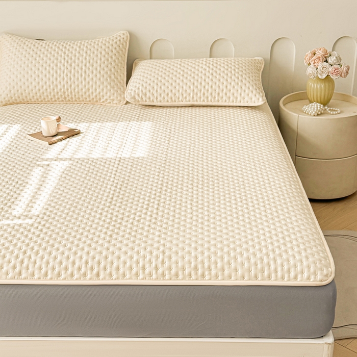 91家纺网 家纺一手货源 找家纺 予梦家纺 2026新款蚕丝夹棉床笠 布兰德-米黄