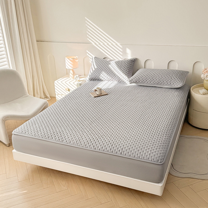 91家纺网 家纺一手货源 找家纺 予梦家纺 2026新款蚕丝夹棉床笠 布兰德-浅灰