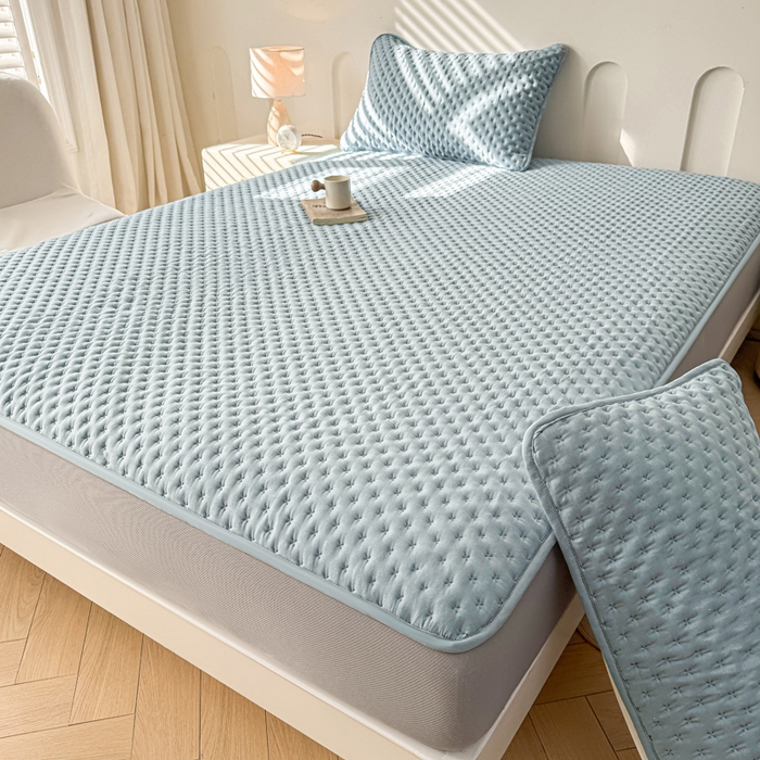 91家纺网 家纺一手货源 找家纺 予梦家纺 2026新款蚕丝夹棉床笠 布兰德-雾蓝