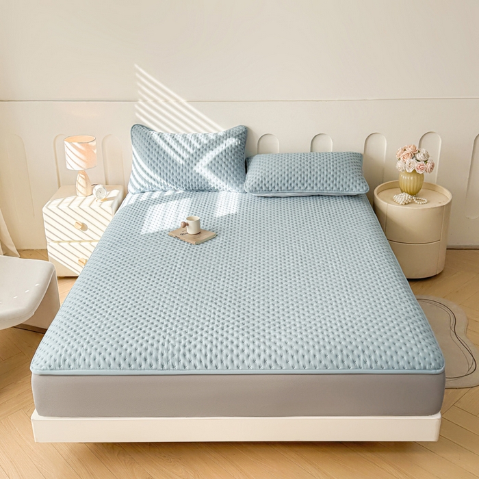 91家纺网 家纺一手货源 找家纺 予梦家纺 2026新款蚕丝夹棉床笠 布兰德-雾蓝