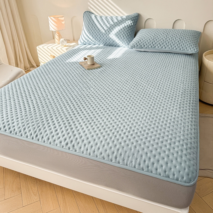 91家纺网 家纺一手货源 找家纺 予梦家纺 2026新款蚕丝夹棉床笠 布兰德-雾蓝