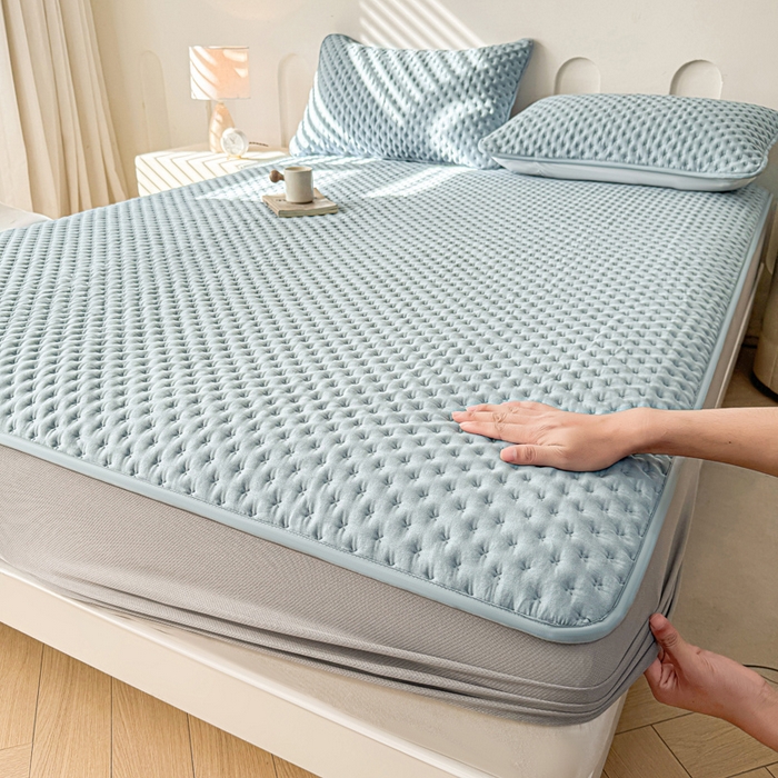 予梦家纺 2026新款蚕丝夹棉床笠 布兰德-雾蓝