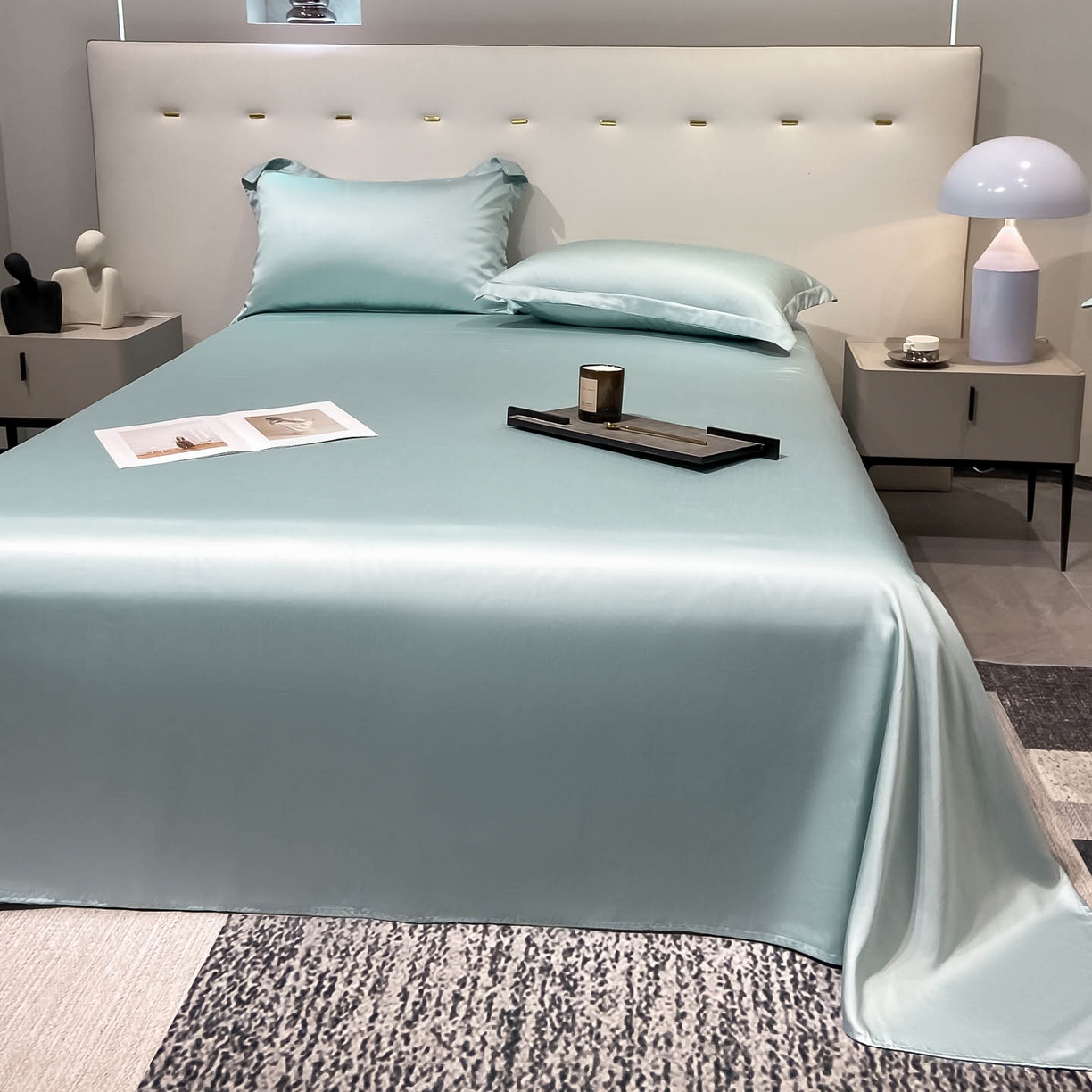 91家纺网 家纺一手货源 找家纺 涵宸家纺 2026新款兰精3M天丝纯色单床单 单床单-碧海绿