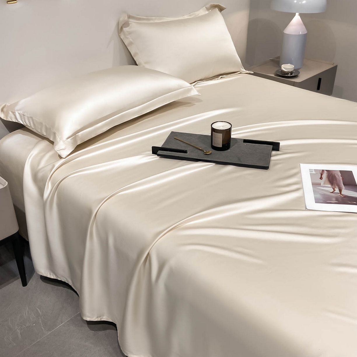 91家纺网 家纺一手货源 找家纺 涵宸家纺 2026新款兰精3M天丝纯色单床单 单床单-奶昔