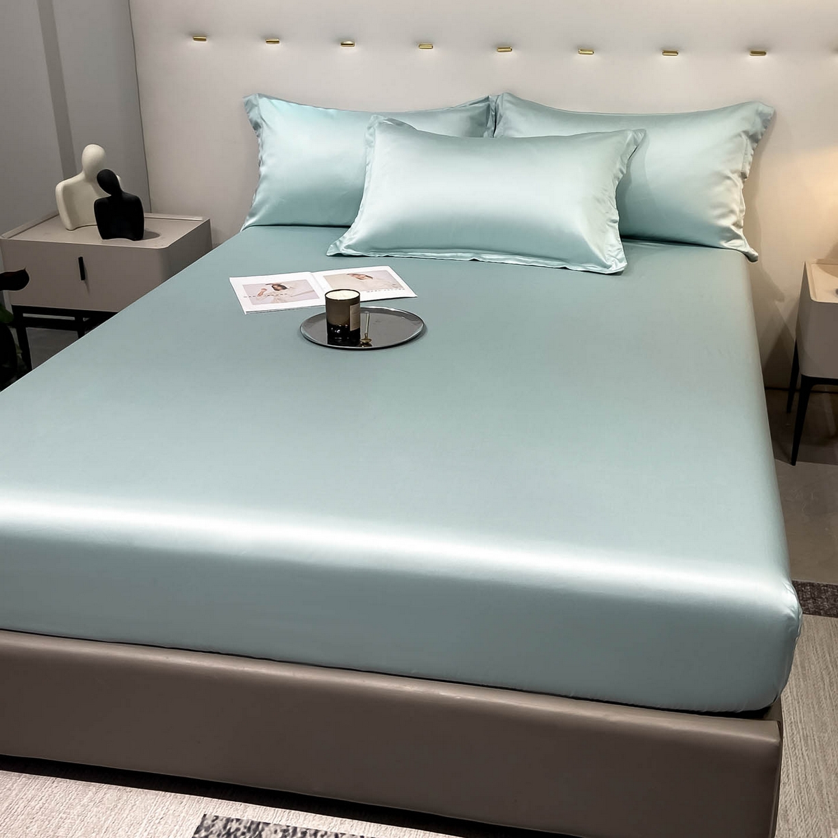 涵宸家纺 2026新款兰精3M天丝纯色单床笠 单床笠-碧海绿