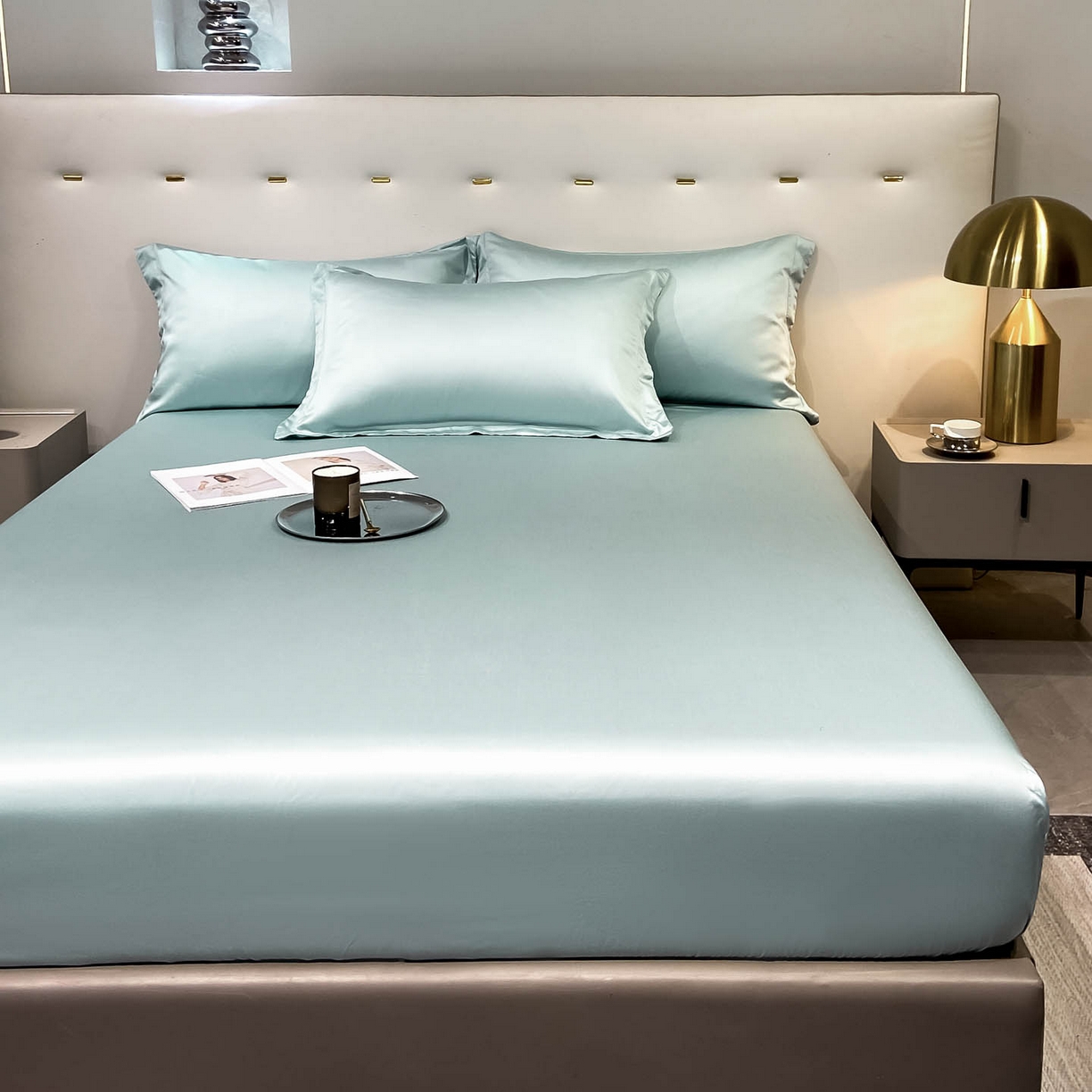 91家纺网 家纺一手货源 找家纺 涵宸家纺 2026新款兰精3M天丝纯色单床笠 单床笠-碧海绿