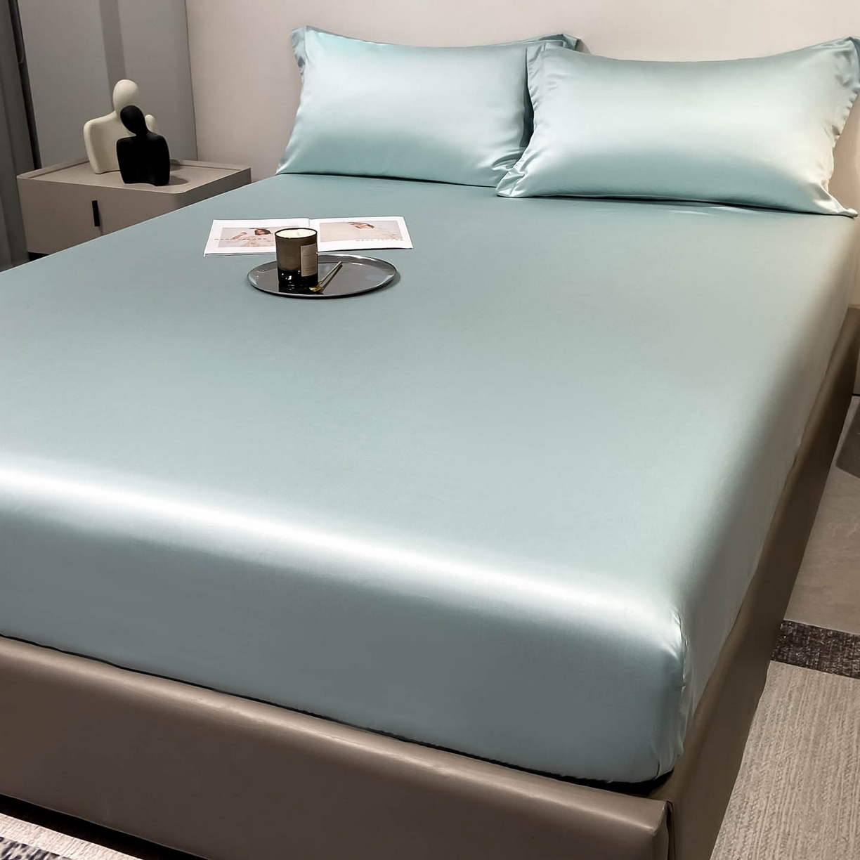 91家纺网 家纺一手货源 找家纺 涵宸家纺 2026新款兰精3M天丝纯色单床笠 单床笠-碧海绿