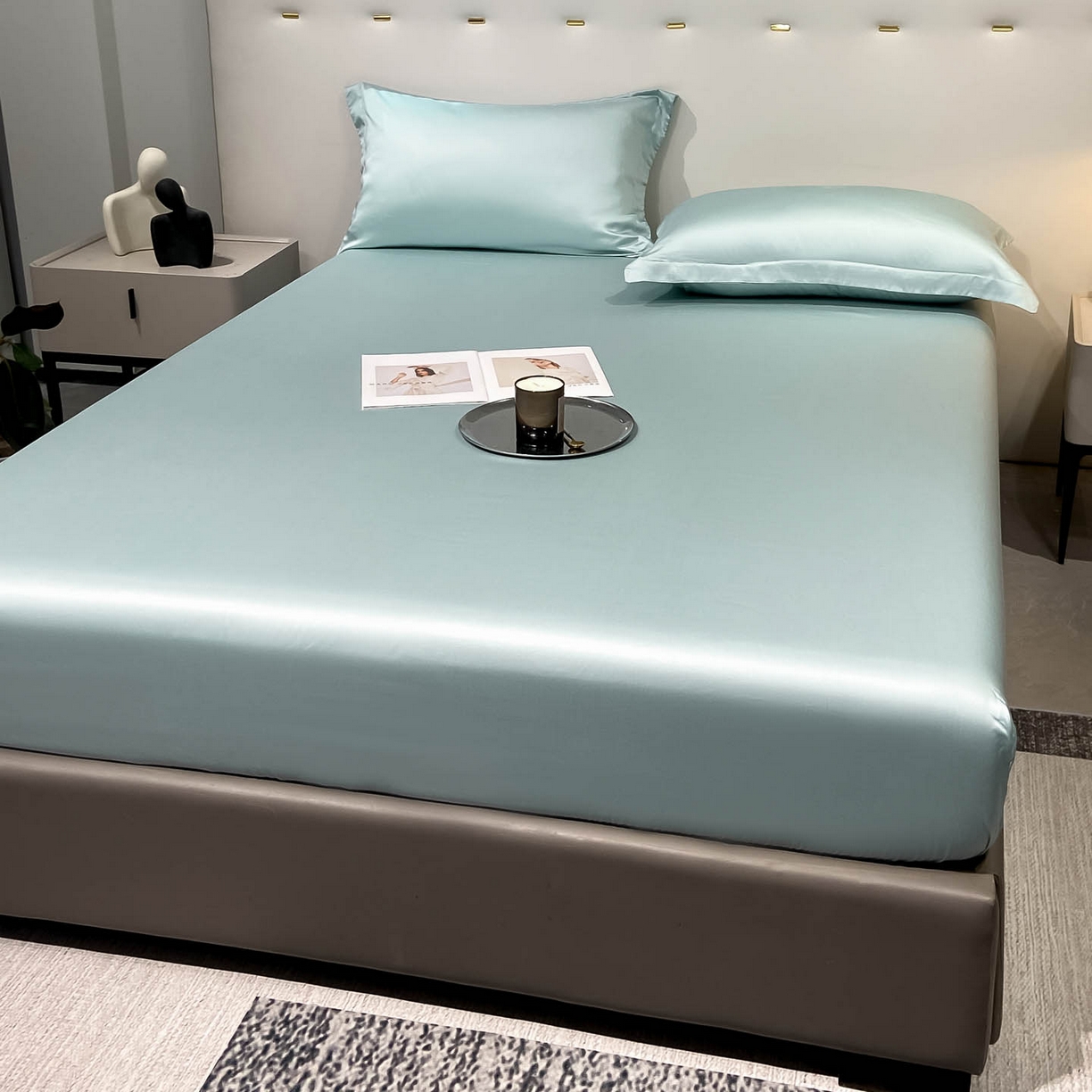 91家纺网 家纺一手货源 找家纺 涵宸家纺 2026新款兰精3M天丝纯色单床笠 单床笠-碧海绿