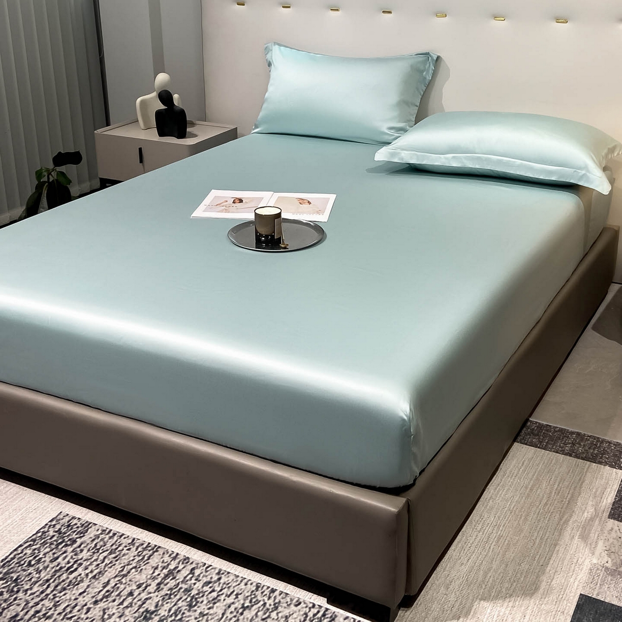 91家纺网 家纺一手货源 找家纺 涵宸家纺 2026新款兰精3M天丝纯色单床笠 单床笠-碧海绿