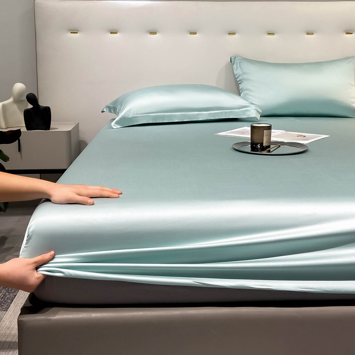 91家纺网 家纺一手货源 找家纺 涵宸家纺 2026新款兰精3M天丝纯色单床笠 单床笠-碧海绿