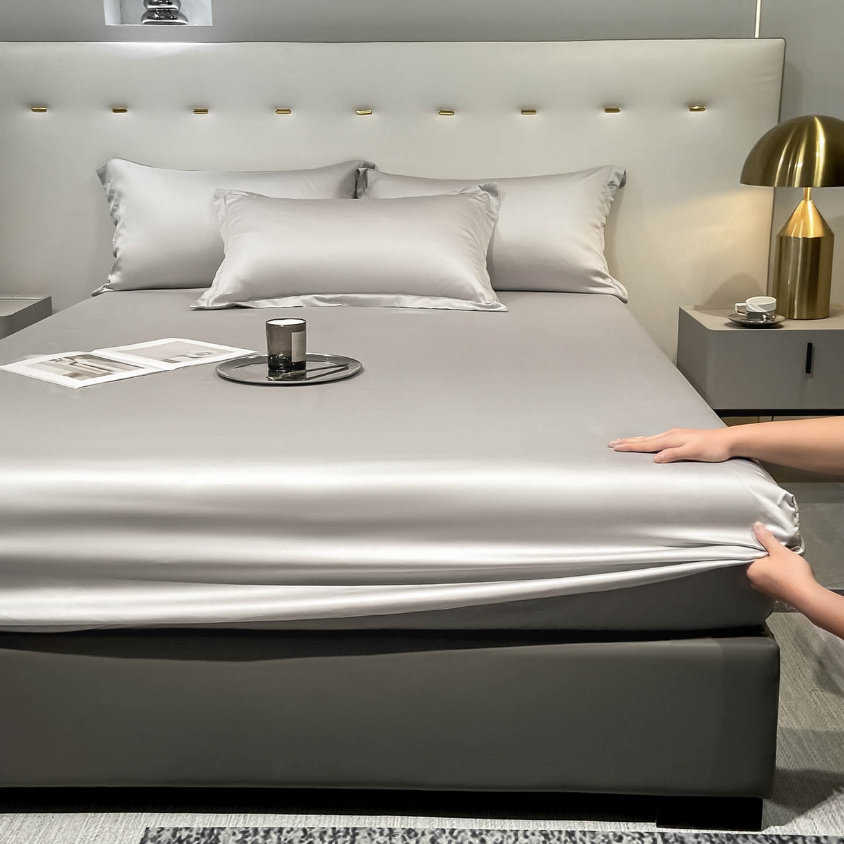 91家纺网 家纺一手货源 找家纺 涵宸家纺 2026新款兰精3M天丝纯色单床笠 单床笠-大地灰