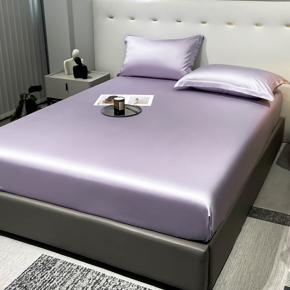 91家纺网 家纺一手货源 找家纺 涵宸家纺 2026新款兰精3M天丝纯色单床笠 单床笠-淡雅紫