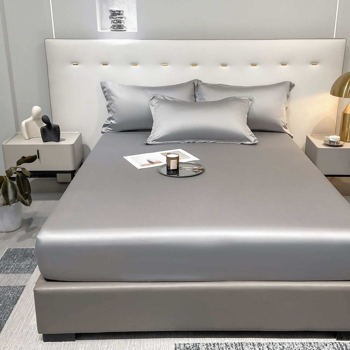 91家纺网 家纺一手货源 找家纺 涵宸家纺 2026新款兰精3M天丝纯色单床笠 单床笠-都市灰