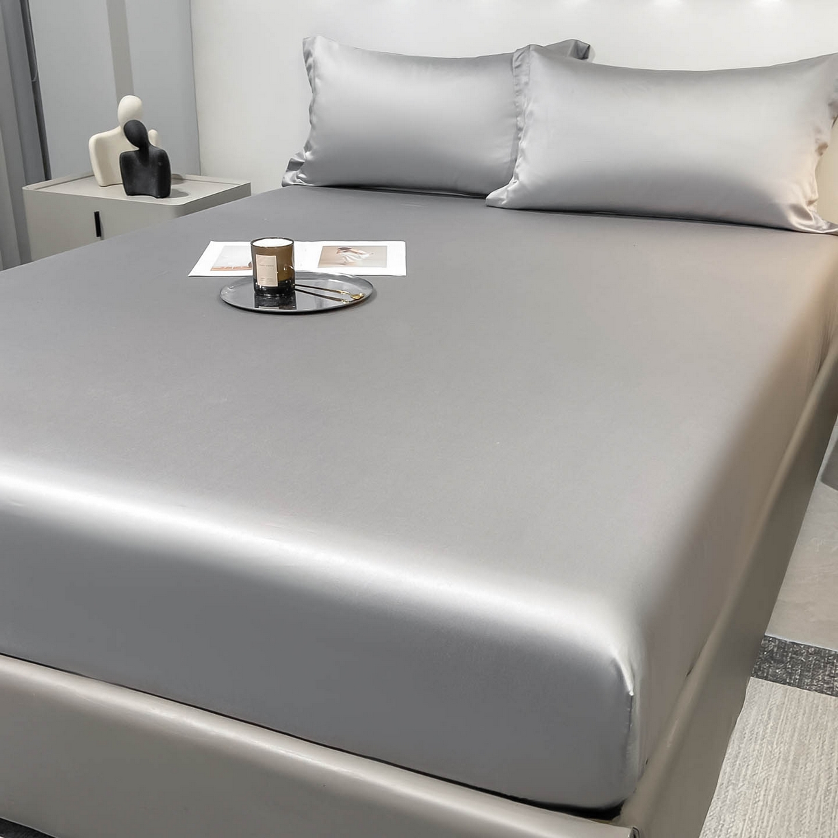 91家纺网 家纺一手货源 找家纺 涵宸家纺 2026新款兰精3M天丝纯色单床笠 单床笠-都市灰