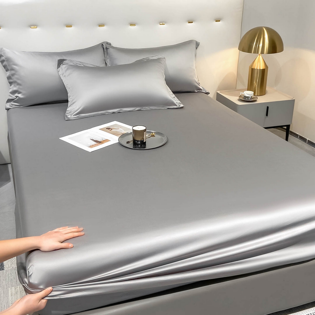 91家纺网 家纺一手货源 找家纺 涵宸家纺 2026新款兰精3M天丝纯色单床笠 单床笠-都市灰