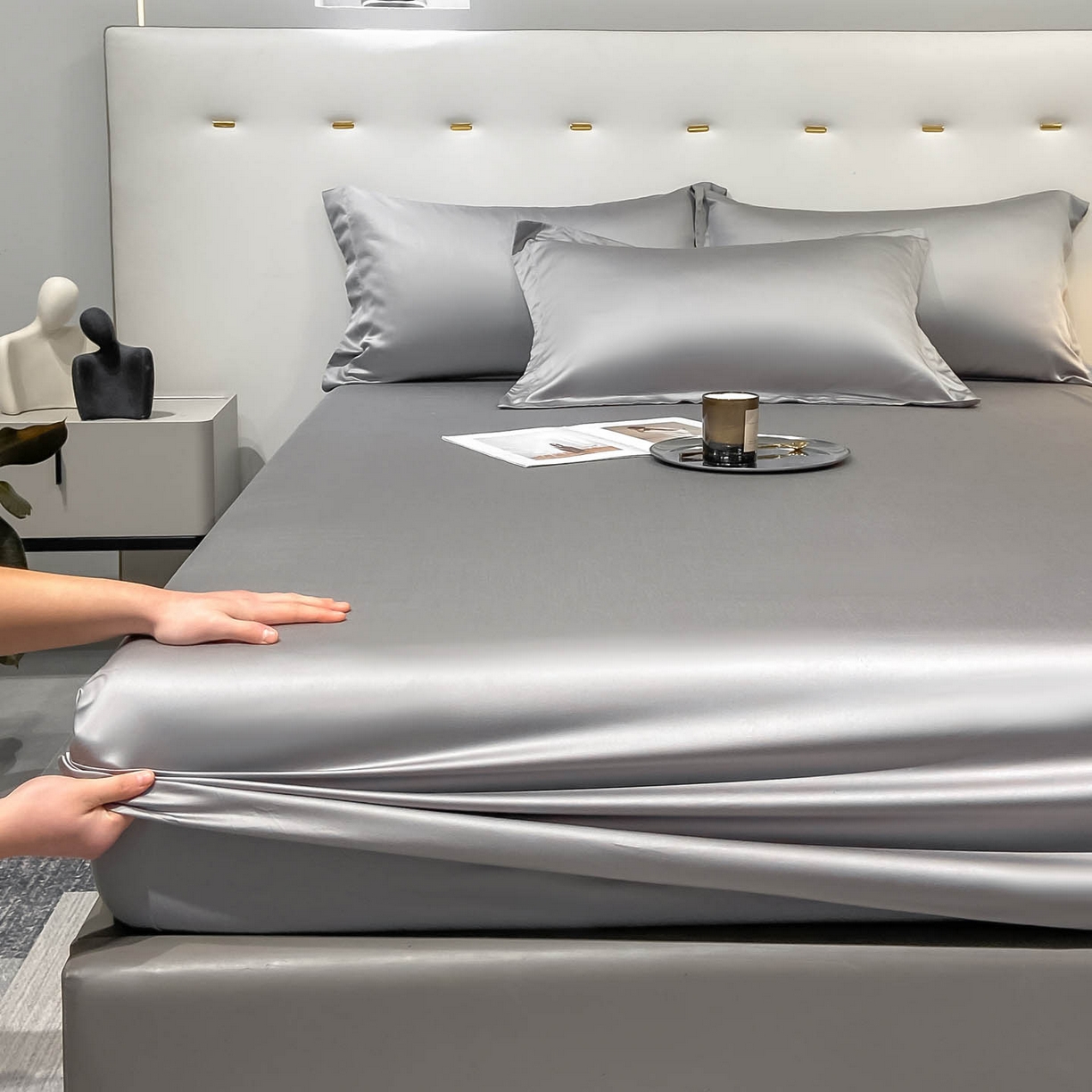 91家纺网 家纺一手货源 找家纺 涵宸家纺 2026新款兰精3M天丝纯色单床笠 单床笠-都市灰