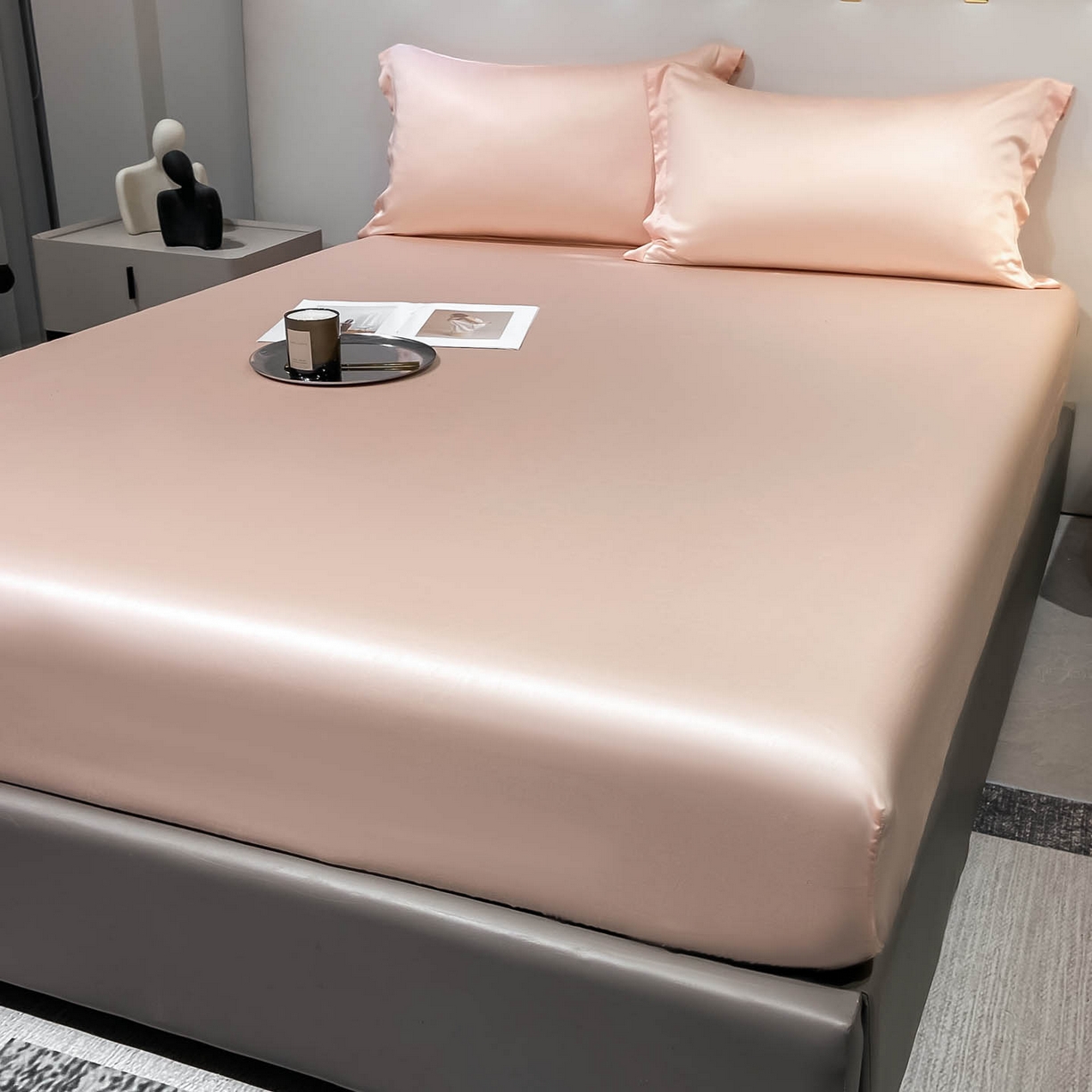 涵宸家纺 2026新款兰精3M天丝纯色单床笠 单床笠-蜜桃粉