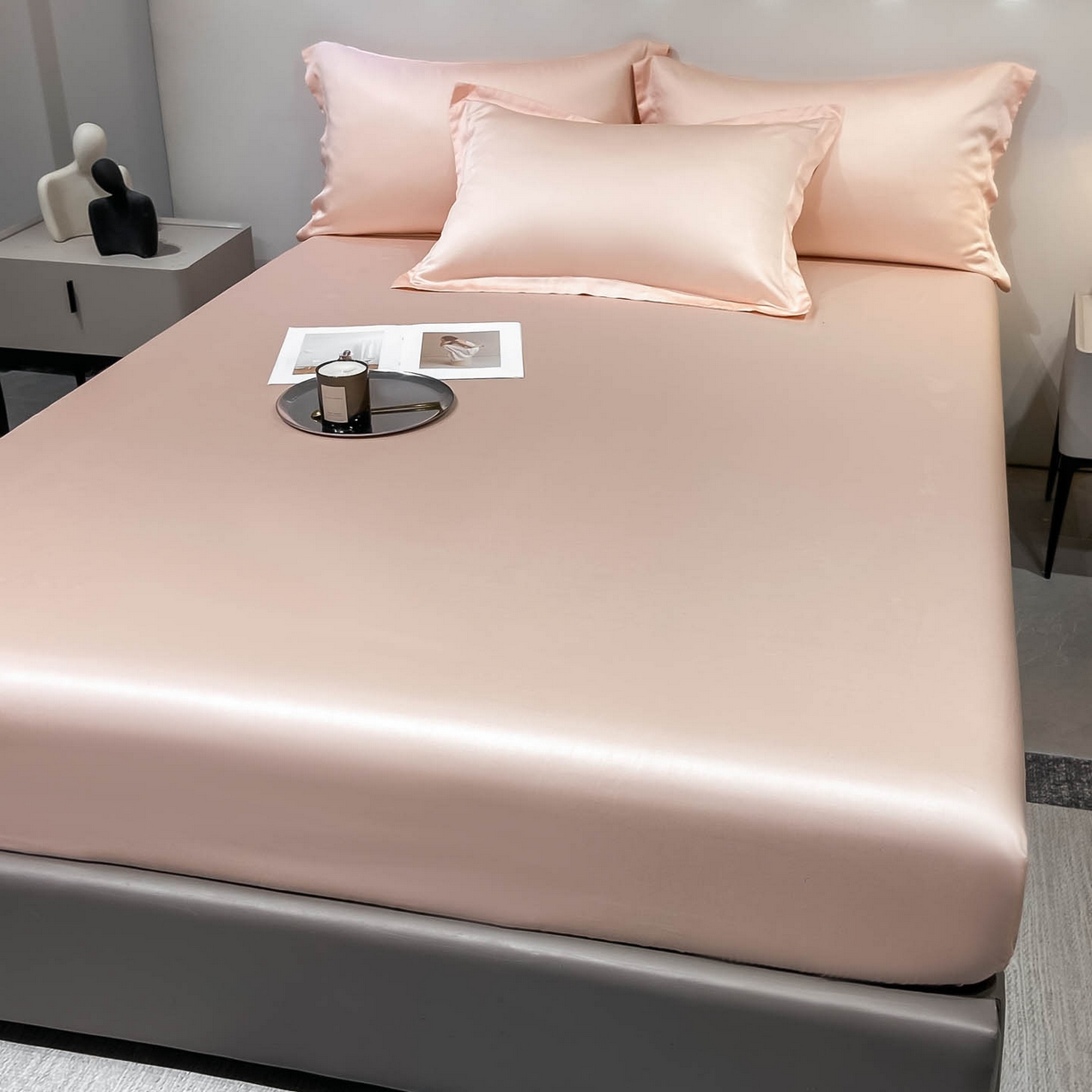 91家纺网 家纺一手货源 找家纺 涵宸家纺 2026新款兰精3M天丝纯色单床笠 单床笠-蜜桃粉