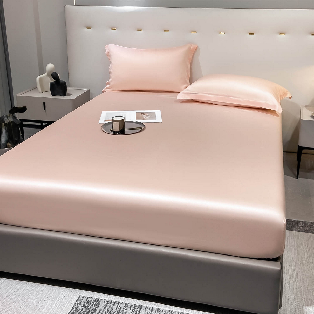 91家纺网 家纺一手货源 找家纺 涵宸家纺 2026新款兰精3M天丝纯色单床笠 单床笠-蜜桃粉