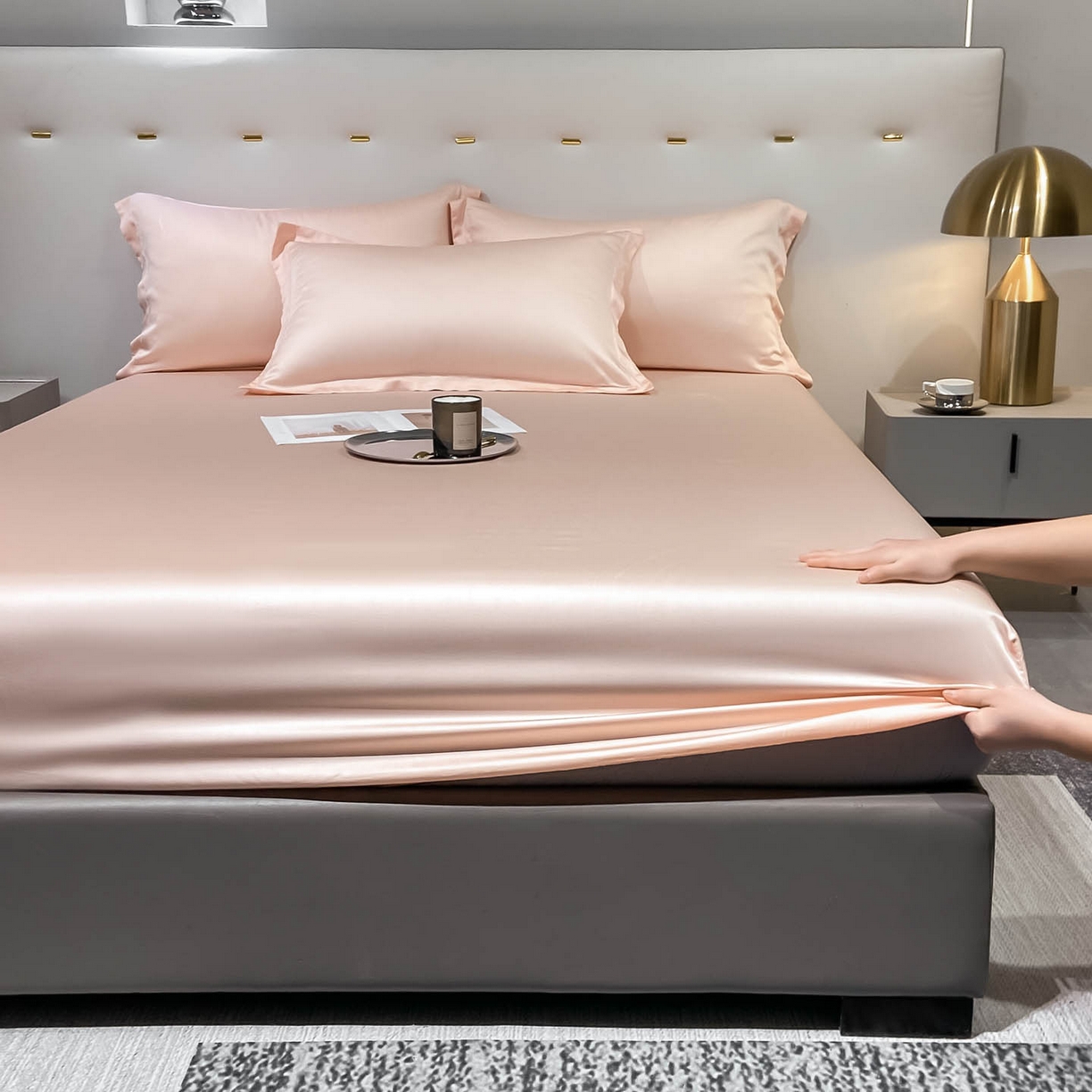 91家纺网 家纺一手货源 找家纺 涵宸家纺 2026新款兰精3M天丝纯色单床笠 单床笠-蜜桃粉