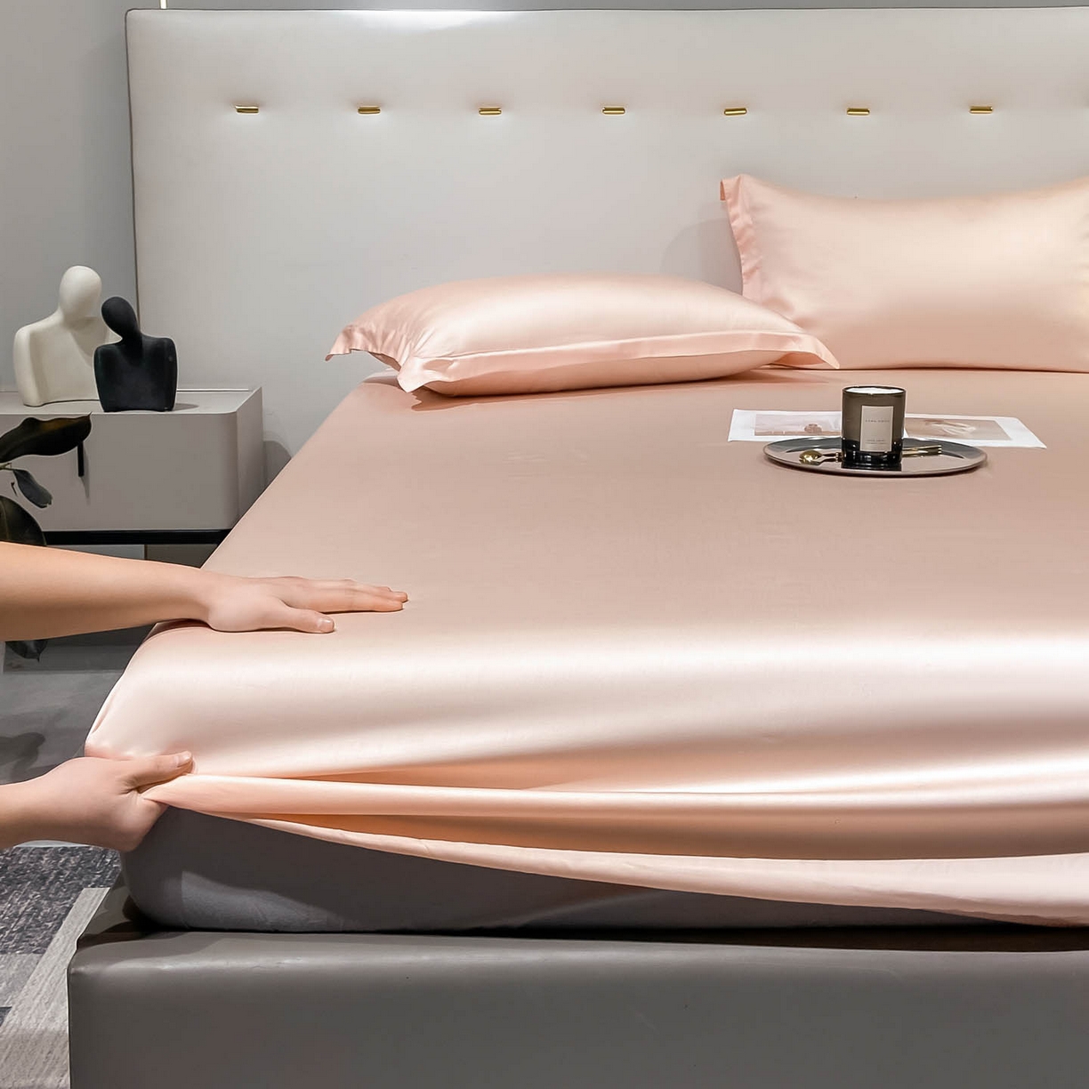 91家纺网 家纺一手货源 找家纺 涵宸家纺 2026新款兰精3M天丝纯色单床笠 单床笠-蜜桃粉