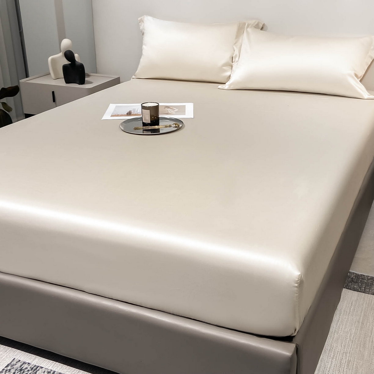 涵宸家纺 2026新款兰精3M天丝纯色单床笠 单床笠-奶昔