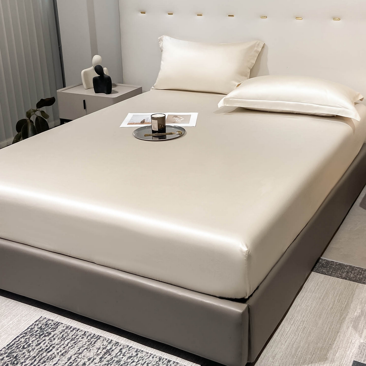 91家纺网 家纺一手货源 找家纺 涵宸家纺 2026新款兰精3M天丝纯色单床笠 单床笠-奶昔