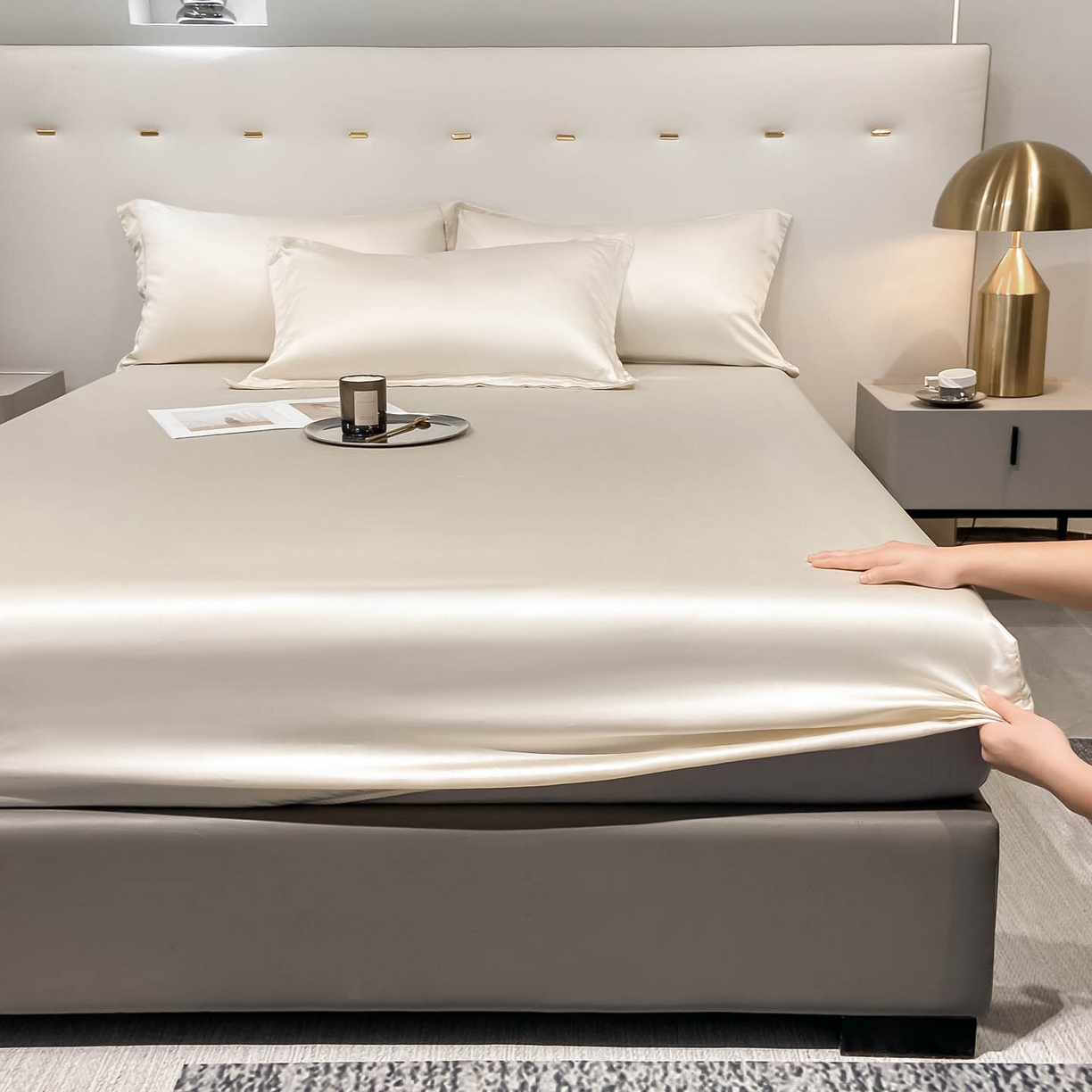 91家纺网 家纺一手货源 找家纺 涵宸家纺 2026新款兰精3M天丝纯色单床笠 单床笠-奶昔