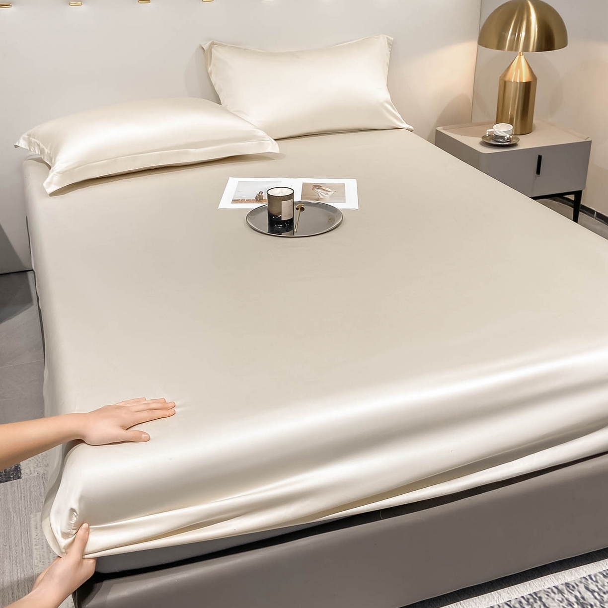 91家纺网 家纺一手货源 找家纺 涵宸家纺 2026新款兰精3M天丝纯色单床笠 单床笠-奶昔