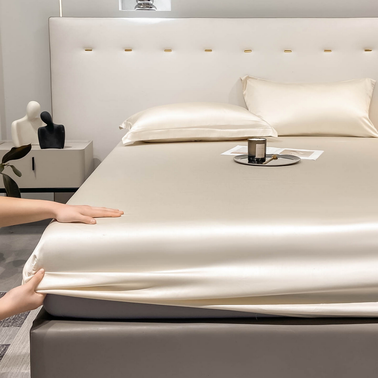 91家纺网 家纺一手货源 找家纺 涵宸家纺 2026新款兰精3M天丝纯色单床笠 单床笠-奶昔