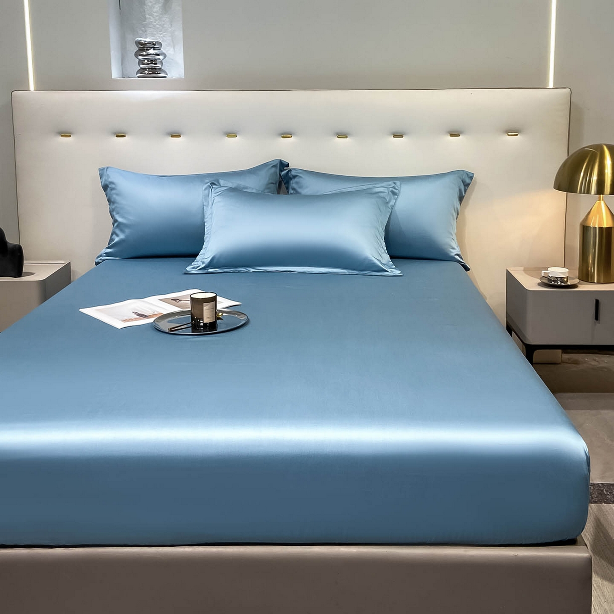 91家纺网 家纺一手货源 找家纺 涵宸家纺 2026新款兰精3M天丝纯色单床笠 单床笠-深海蓝